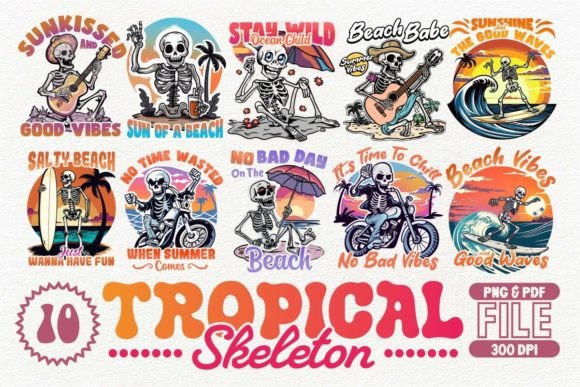 Tropical Skeleton T-Shirt Design Bundle: Bold Art for Your Brand
